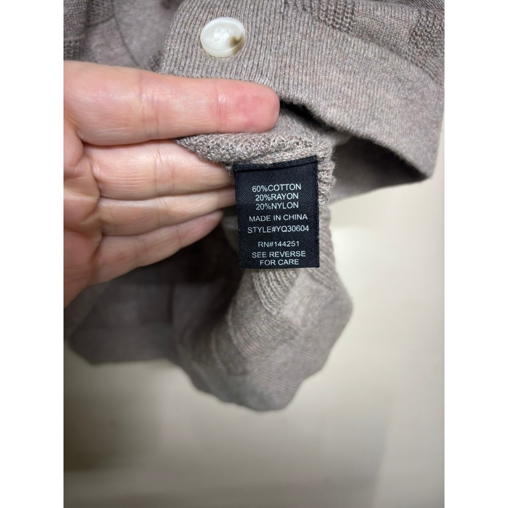 Art of‎ Rhetoric Knit Button Polo Shirt Mens Medium Taupe Check Texture - Picture 3 of 4